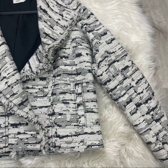 Vince Frayed Edge Jacket Blazer‎ Black & White Wool - Picture 3 of 11